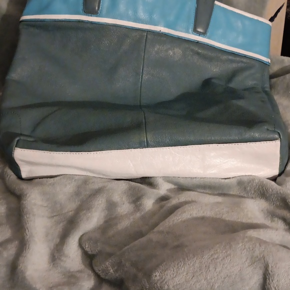🤟TRADED🤟Hold for BO COACH Large Turquoise/Gray Tote Bag Op Art - Picture 6 of 9